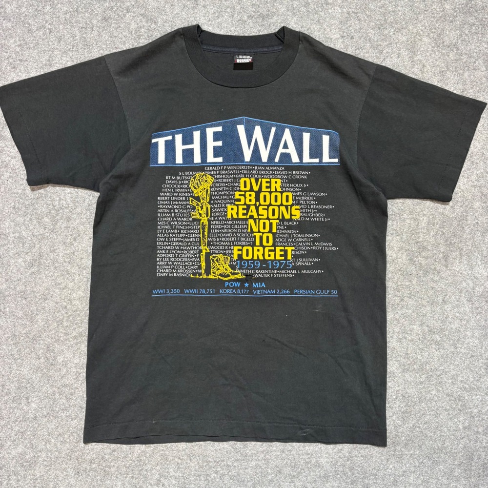 Vintage Screen Stars The Wall POW MIA Vietnam Veterans T-Shirt Black Large USA